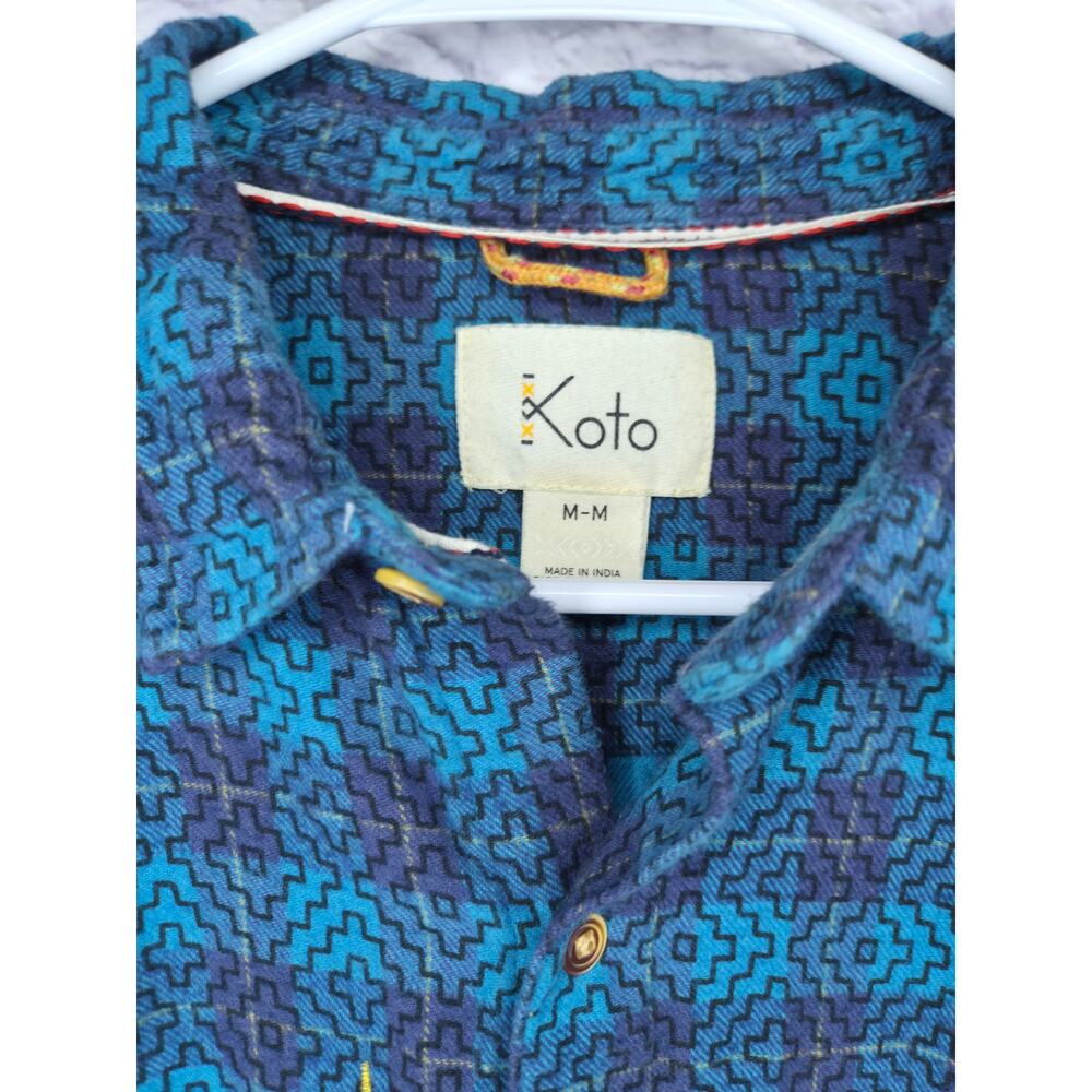 Koto Urban Outfitters Mens M Geometric Aztec Southwestern Button Down Shirt Blue - Picture 5 of 7